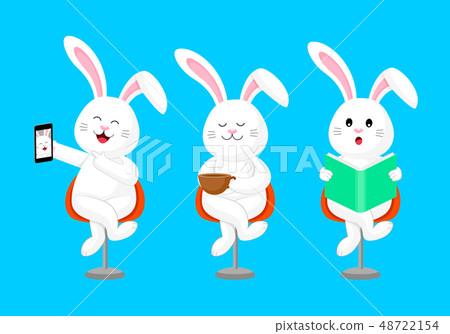 插图素材: cute cartoon rabbit sitting cross-legged.