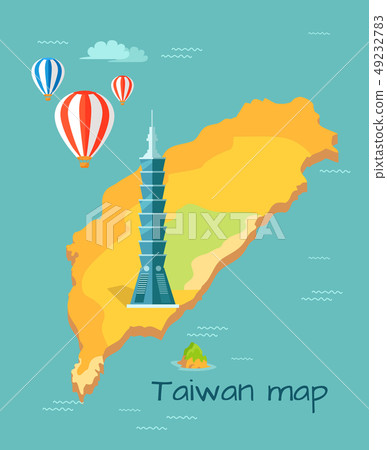 插图素材: cartoon taiwan map with taipei tower illustration