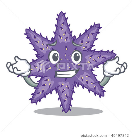 插图素材: grinning purple starfish above cartoon coral reef