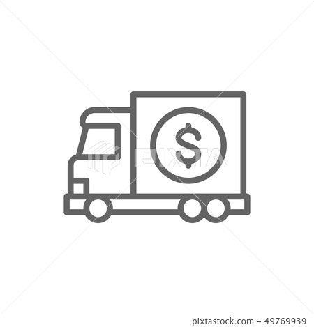 插图素材: money truck, transfer cash, banking car line icon.