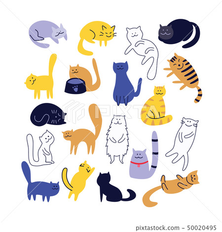 collection of cute cats character in flat-插图素材[50020495]