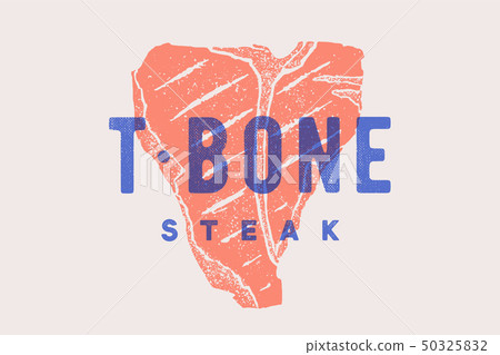插图素材: steak, t-bone. poster with steak silhouette, text