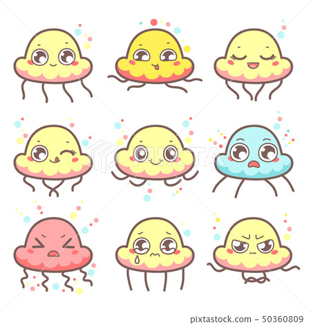 插图素材: collection of emotional little jellyfish.