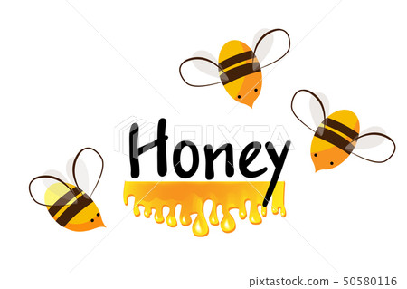 插图素材: cartoon bees and honey flow.