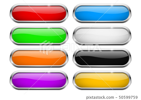 Oval Buttons Glass Colored Icons With Chrome Stock Illustration