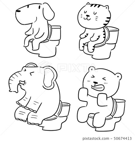 插图素材: vector set of animal using flush toilet