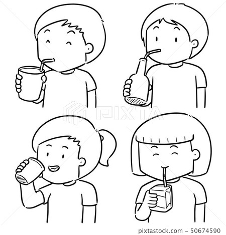 插图素材: vector set of people drinking