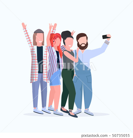 插图素材: young people group taking selfie photo on smartphone