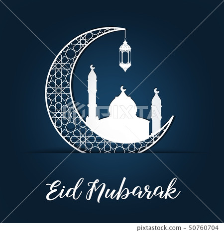 crescent,waxing crescent 插图素材: eid mubarak islamic crescent with arabic lantern a