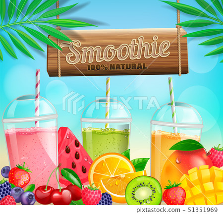 插图素材: fresh fruit and berry smoothies banner. 查看全部