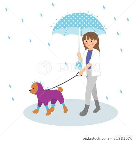 插图素材: 狗走在一个下雨天