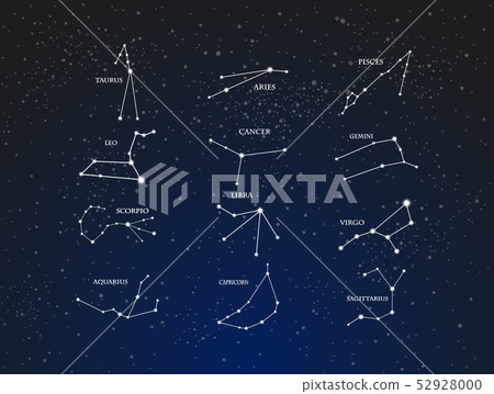 Signs Zodiac On Starry Night Sky With Blue Glow Stock Illustration