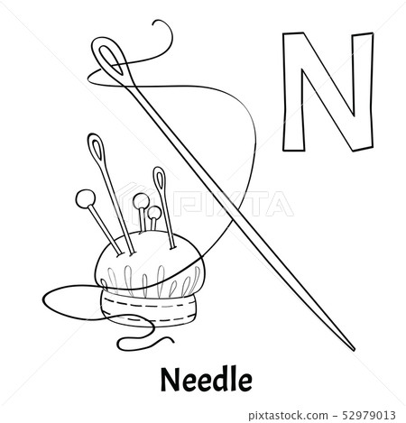 图库插图: vector alphabet letter n, coloring page. needle