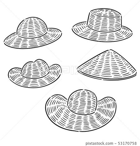 插图素材: vector set of straw hat