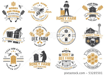 Set Of Honey Bee Farm Badge Vector Concept For Print Stamp Or Tee