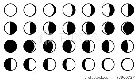 插图素材: lunar / moon phases cycle. all 28 shapes for each
