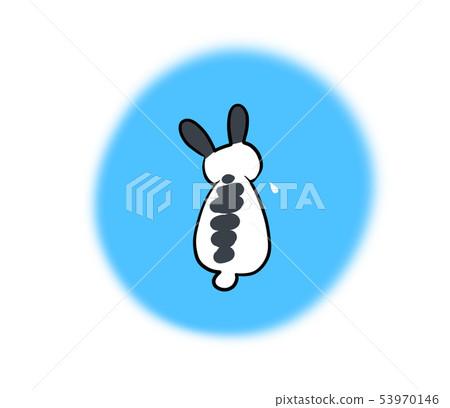 姿势_表情_动作 构图 背影 插图 背对背外观的黑白兔子(浅蓝色圆圈