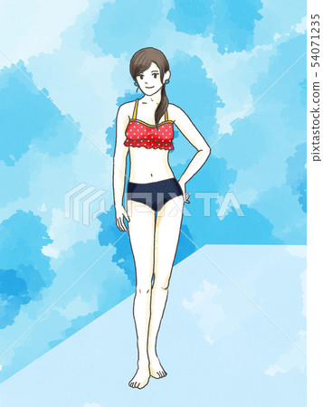 插图素材 褶边比基尼女孩水彩