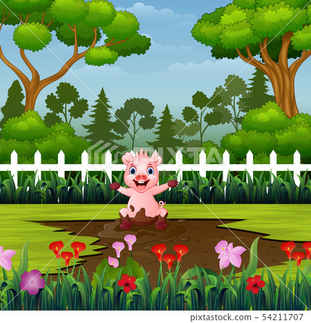 插图素材: little pigs playing a mud puddle in the park 查看全部