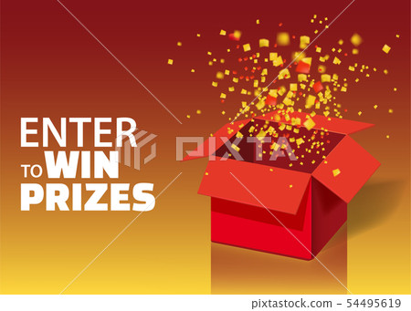 插图素材: open red gift box and confetti with colorful particles