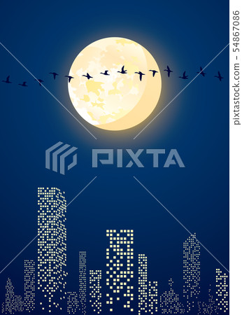 插图素材: vector illustration of city light with full moon 查看