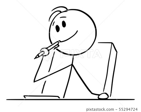 vector cartoon of creative man or businessman or writer thinking