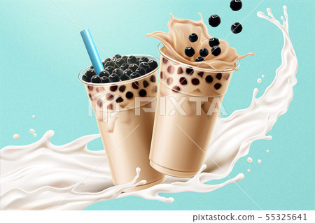 插图素材: bubble milk tea ads