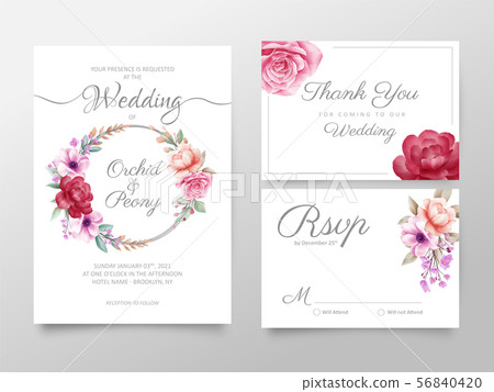 插图素材: stylish watercolor floral wedding invitation cards