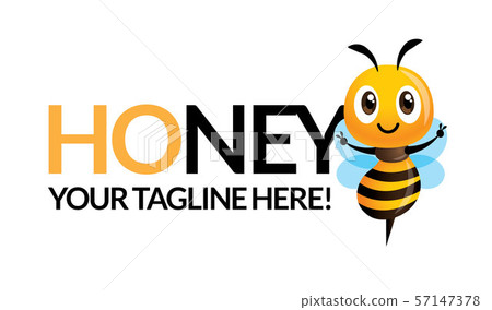 插图素材: cute bee with business brand name, vector mascot