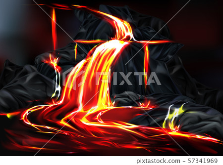 插图素材: hot lava flow during volcanic activity