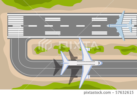 插图素材: airplane taxiing on runway at airport top view vector