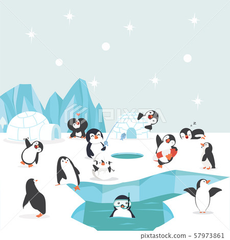 插图素材: group of penguins north pole arctic in the ocean