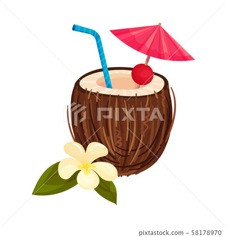 Exotic Coconut Cocktail With Cherry Vanilla Stock Illustration