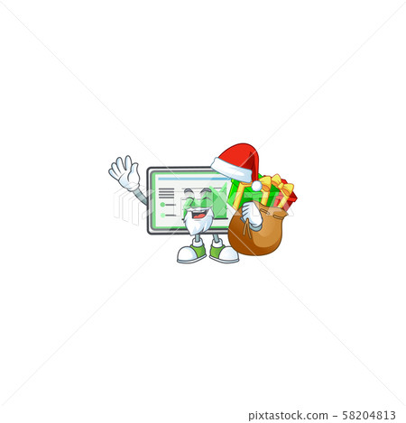 插图素材: santa with gift up chart horizontal table on white