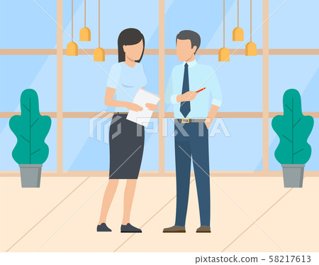 插图素材: boss and secretary manager and assistant in office