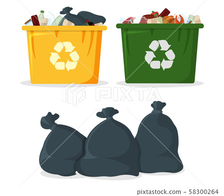 插图素材: trash bag with bin and tank icon.