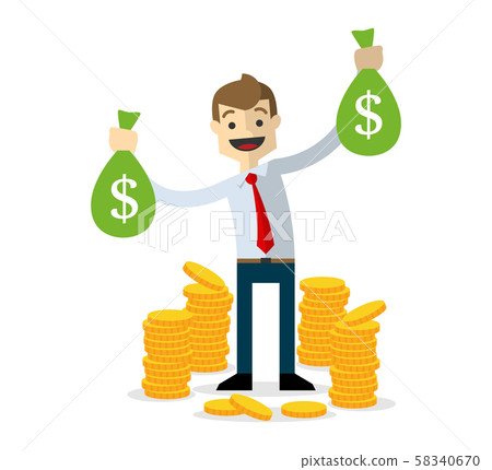 插图素材: vector of businessman with a lot of gold coins and