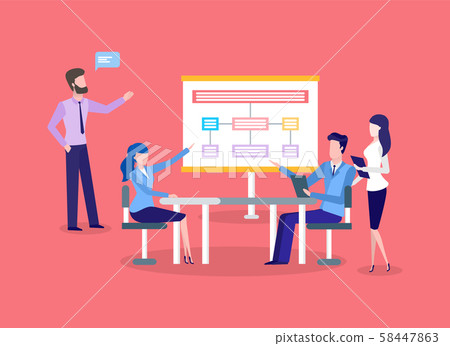 插图素材: business meeting, chart presentation, teamwork