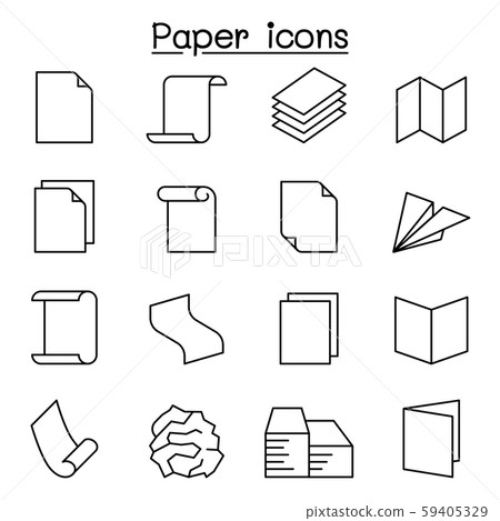 paper & document icon set in thin line style-插图
