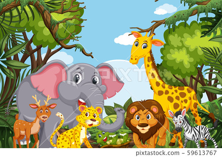 插图素材: cute animals in jungle scene 查看全部