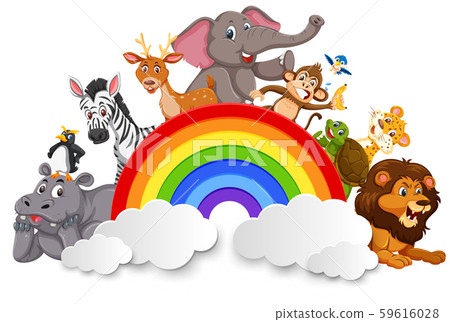 插图素材: wild animals and rainbow template