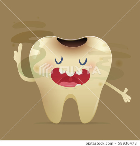 插图素材: halitosis concept of cartoon tooth with bad breath