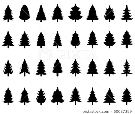 插图素材: set of black christmas trees on a white background