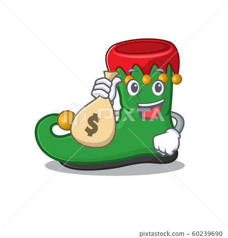 插图素材: cute elf shoes cartoon character smiley with money bag