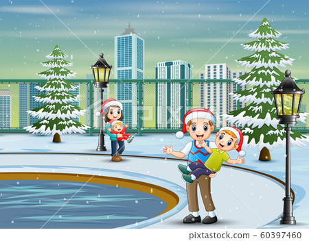 插图素材: happy family having fun in a winter park