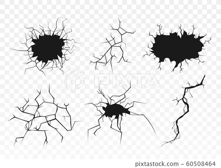 插图素材: black surface crack set with holes and broken ground