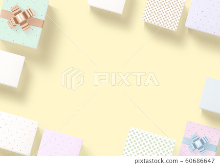 插图素材: pastel yellow background with wrapped paper gift