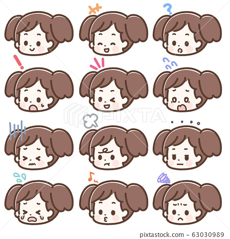 插图素材: 对角的女孩表情变化