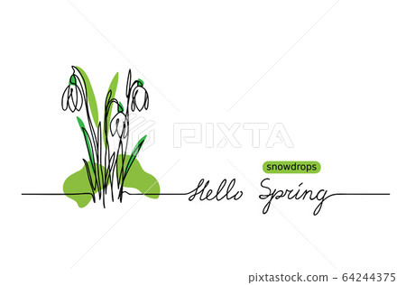 Snowdrops Vector Sketch And Lettering Hello Stock Illustration