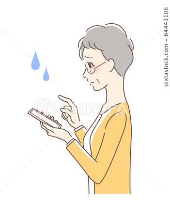 插图素材: 操作智能手机的焦虑女人的侧面 查看全部